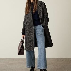 Banana Republic Black and Cream Herringbone Coat Sz.XXS NWT